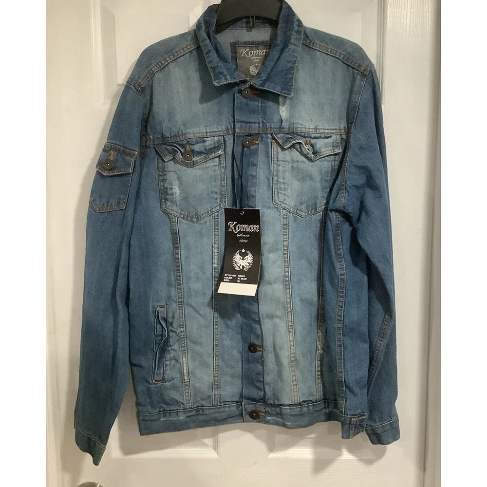 MENS VINTAGE DISTRESSED 90S Koman BUTTON UP JEAN JACKET XL